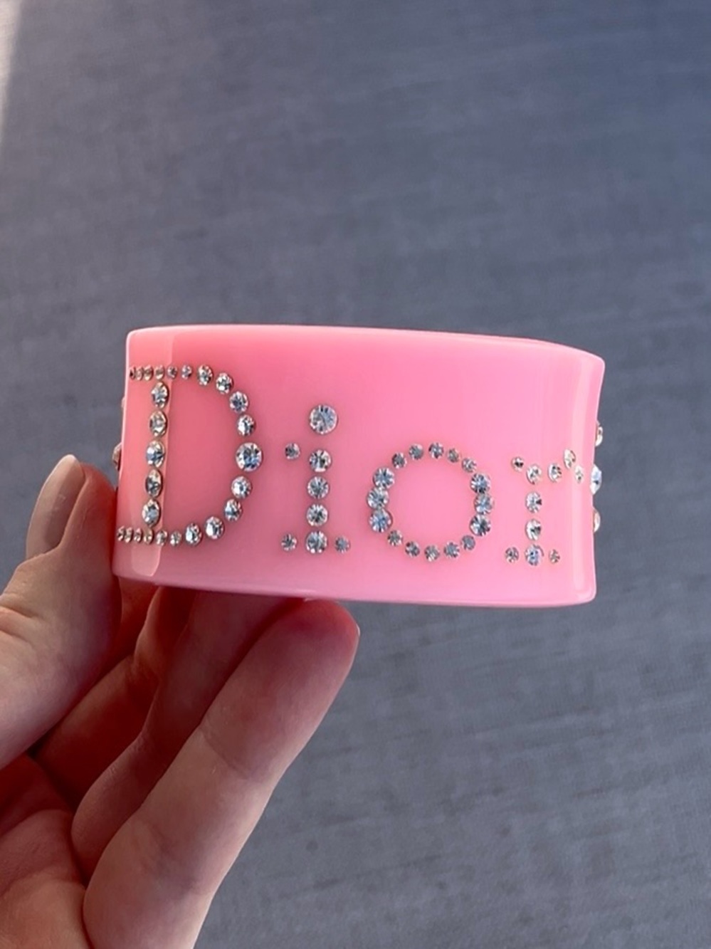 CHRISTIAN DIOR VINTAGE WIDE CUFF BRACELET SOFT PINK LUCITE CRYSTALS